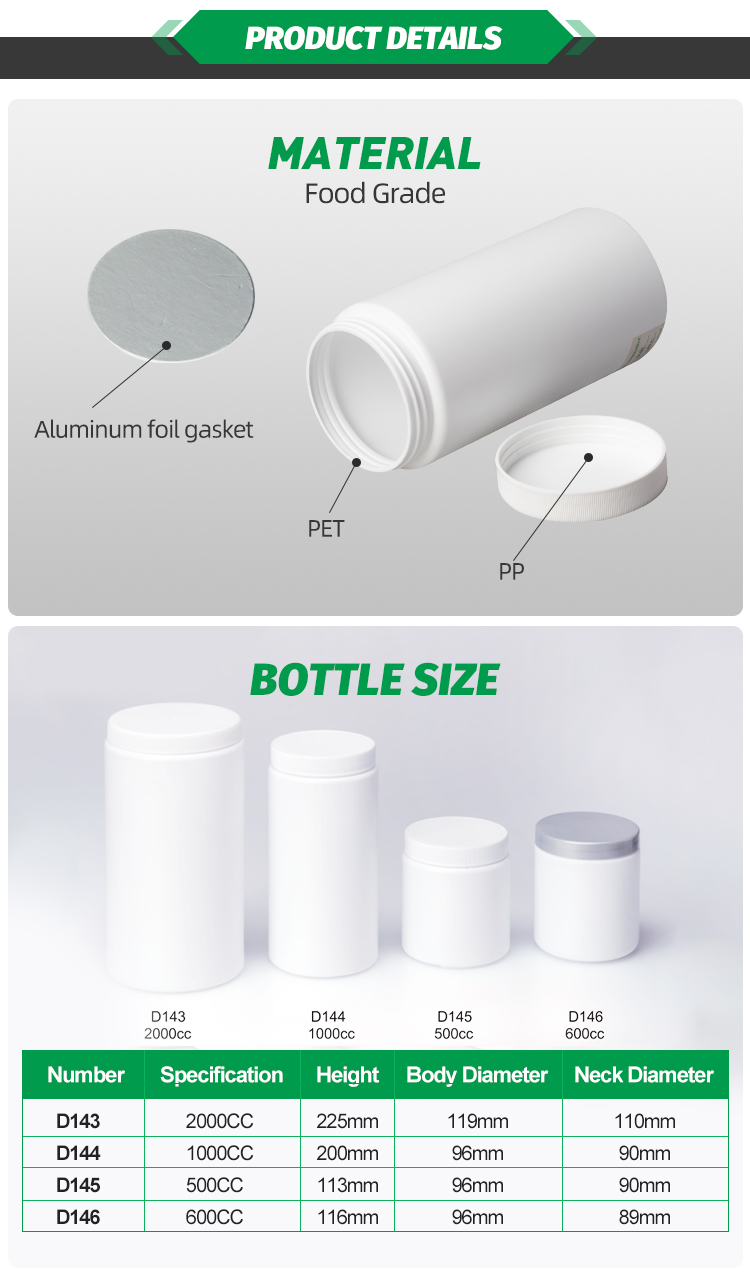 翔临详情页2 06 3 - Empty white medicine bottle Manufacturer Wide Mouth Jar Protein Powder Container 1000CC