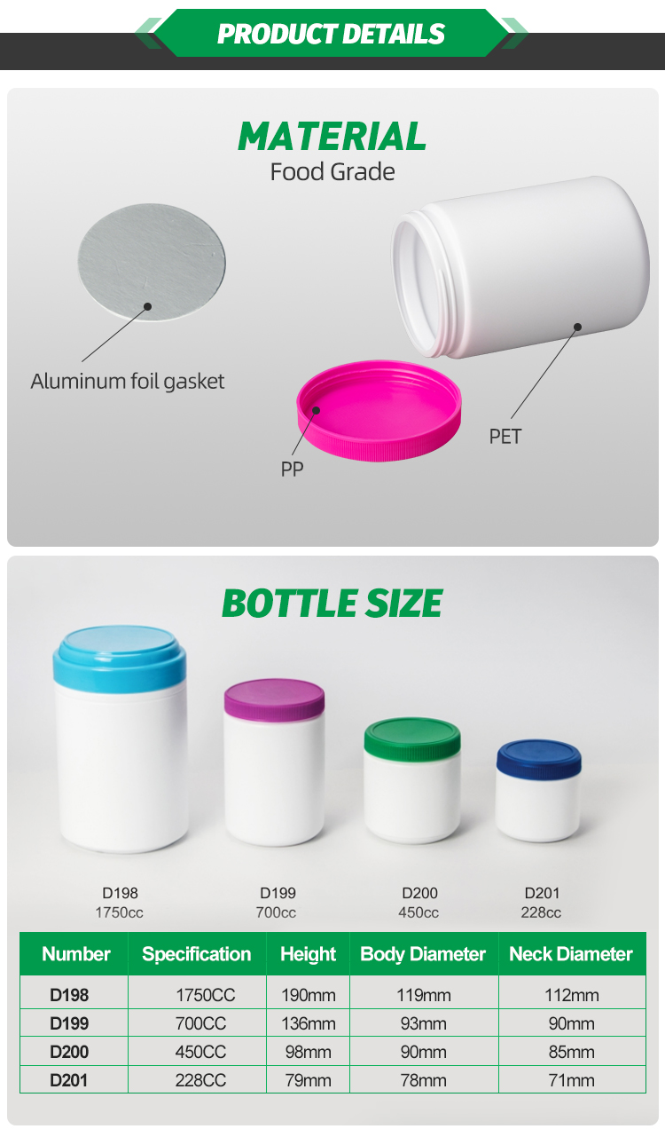 HDPED198 201 6 - Protein Powder Storage Containers HDPE Plastic Bottles Manufacturer 1750CC