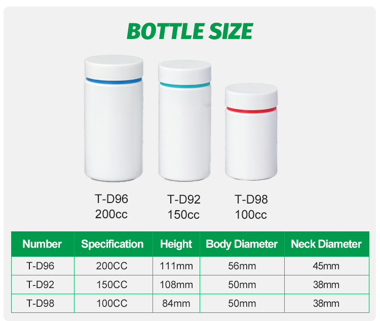 T D9802 - HDPE plastic capsules container/Food-Grade Plastic bottle 200cc