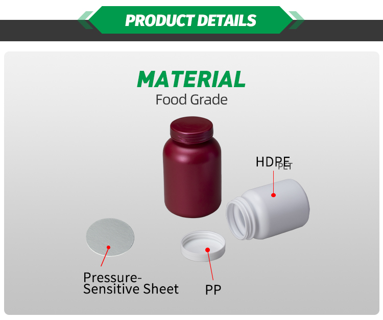 HDPED232 D234 3 - Custom HDPE Powder Plastic Jar With lids Food-Grade Bottle 350cc