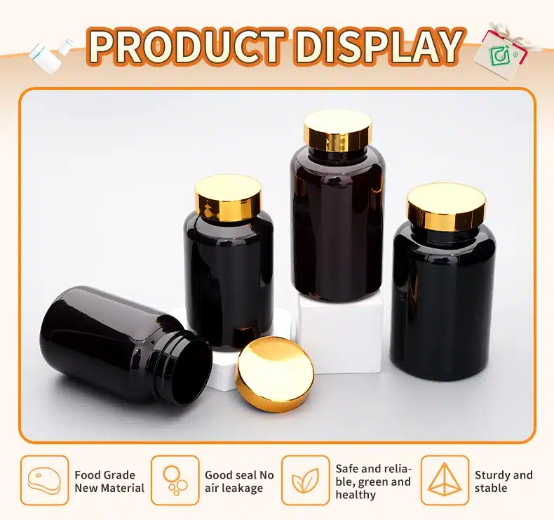Plastic supplement bottles - Customized New Design Pet Capsule Supplement Bottle With Golden Cap