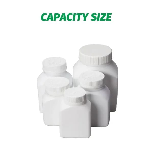 Empty HDPE square pill bottles supplements plastic packaging